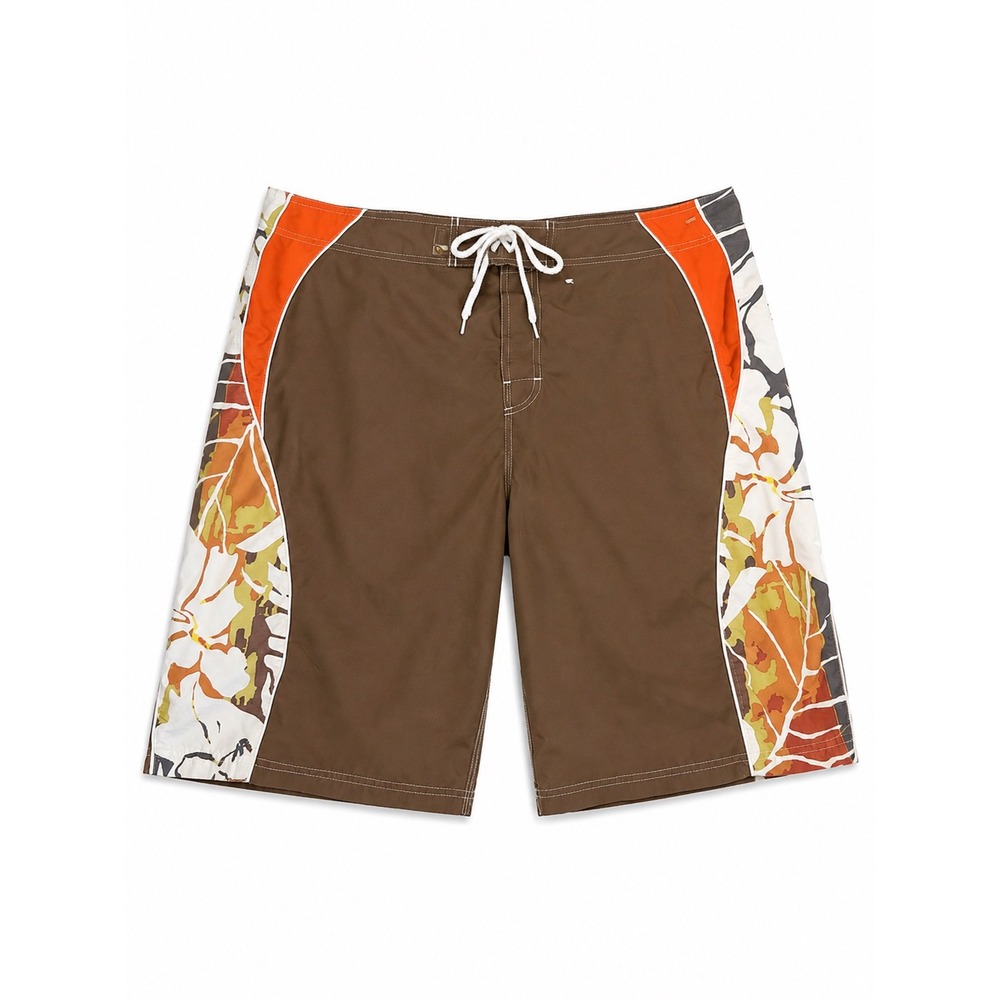 Beach Rays Mens Brown Floral Board Shorts Size 38 Orange Trim Swim Trunks